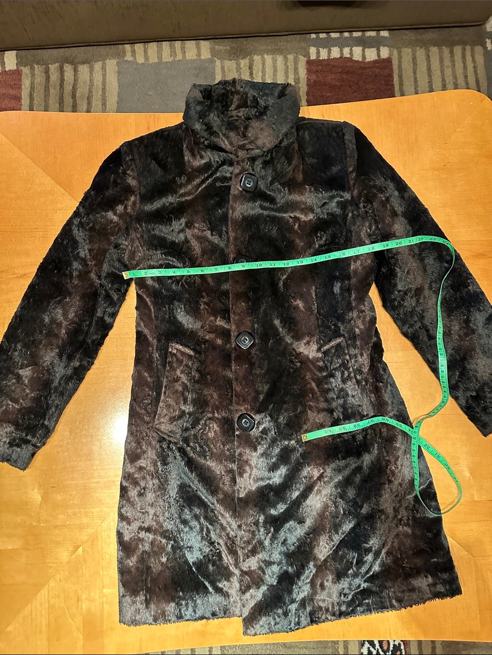 Neiman Marcus Dark Brown Faux Fur Pea Coat
